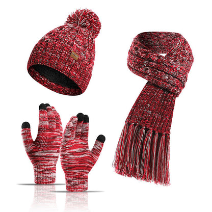 Three-piece Hat Thick Scarf Touch Screen Gloves