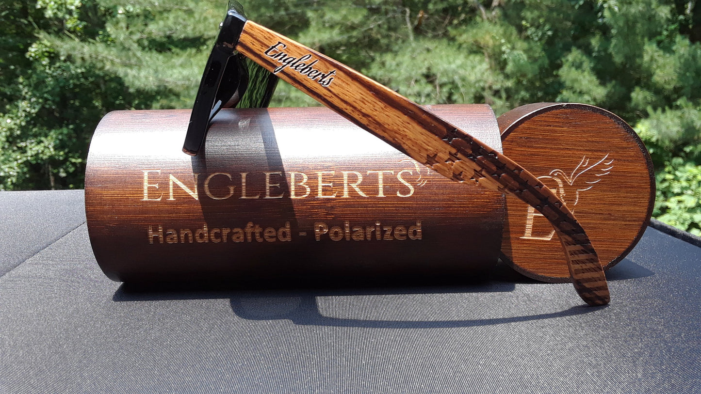 Zebrawood Sunglasses, Stars and Bars With Wooden Case, Polarized