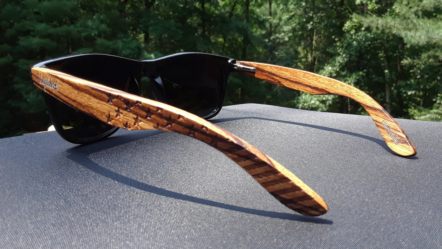 Zebrawood Sunglasses, Stars and Bars With Wooden Case, Polarized