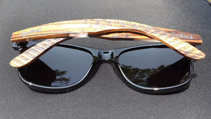 Zebrawood Sunglasses, Stars and Bars With Wooden Case, Polarized