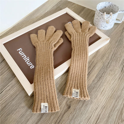 Women's Solid Color Knitted Lengthened Gloves