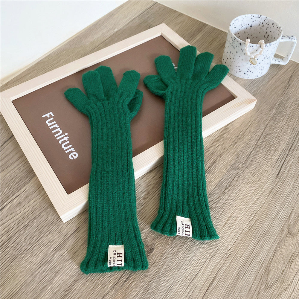 Women's Solid Color Knitted Lengthened Gloves