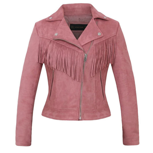 Women's Autumn and Winter European and American Style Lapel Tassel Suede Leather Jacket