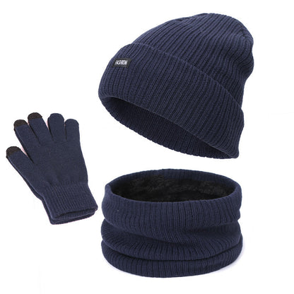 Three-piece velvet warm wool hat scarf gloves