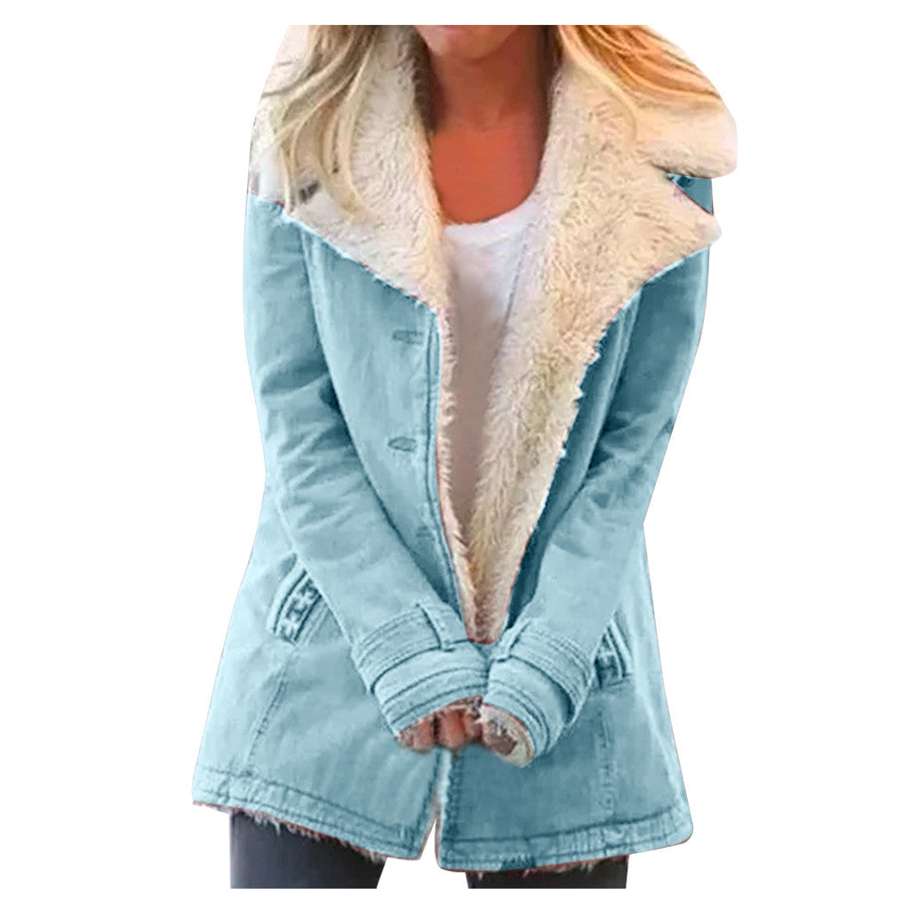 Women Plus Size Warm Coats Composite Plush Button Lapels Jacket Outerwear Coat