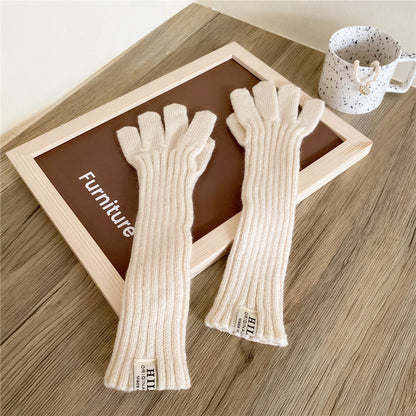 Women's Solid Color Knitted Lengthened Gloves