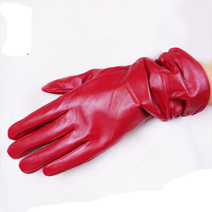 Women Red Leather Gloves Women Wrist Gloves