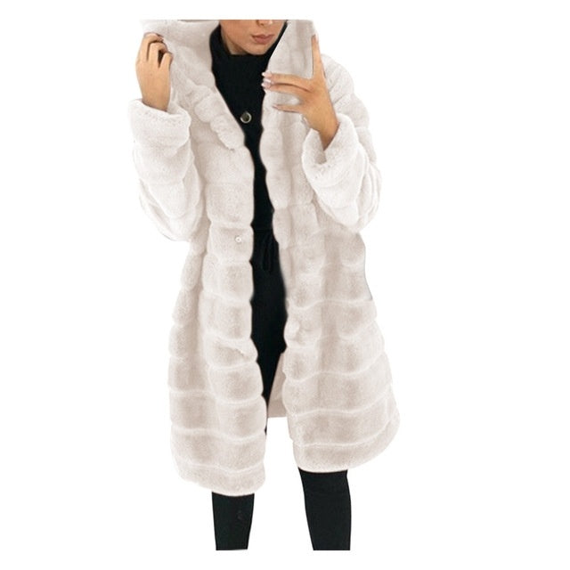 Women Long Coat Faux Fur Solid Color Winter Jacket