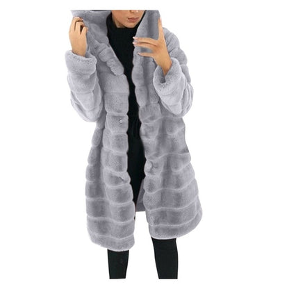 Women Long Coat Faux Fur Solid Color Winter Jacket