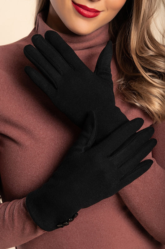 Women's Black Gloves with Button Accents