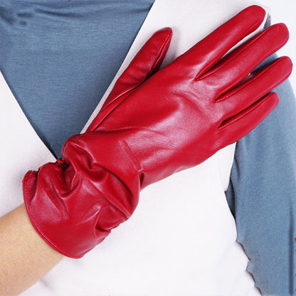 Women Red Leather Gloves Women Wrist Gloves