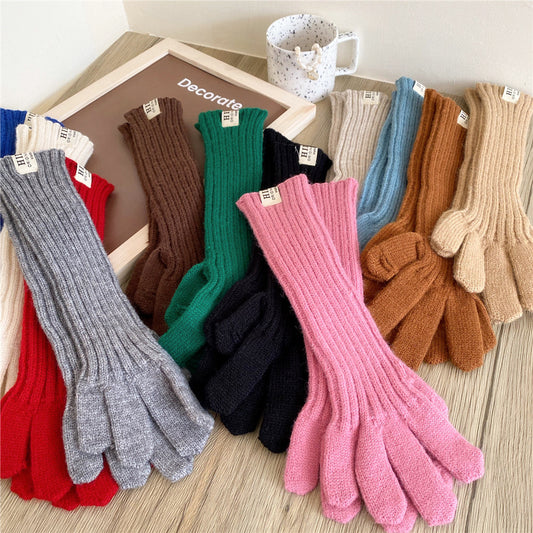 Women's Solid Color Knitted Lengthened Gloves