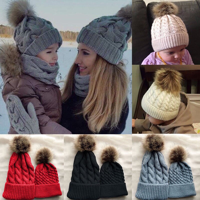 Winter Warm Mother Kids Knit Hats