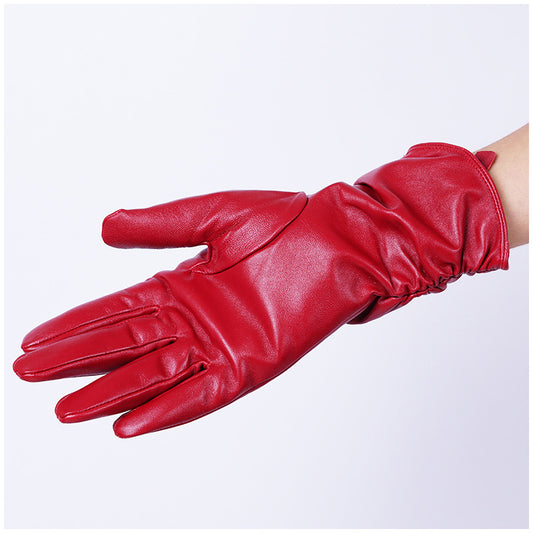 Women Red Leather Gloves Women Wrist Gloves