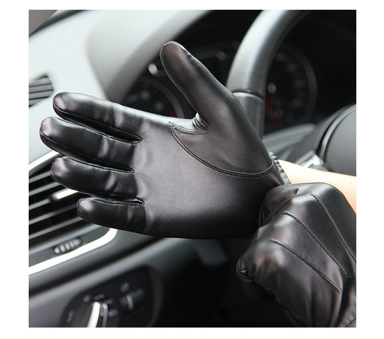 Warm Mens PU Leather Gloves