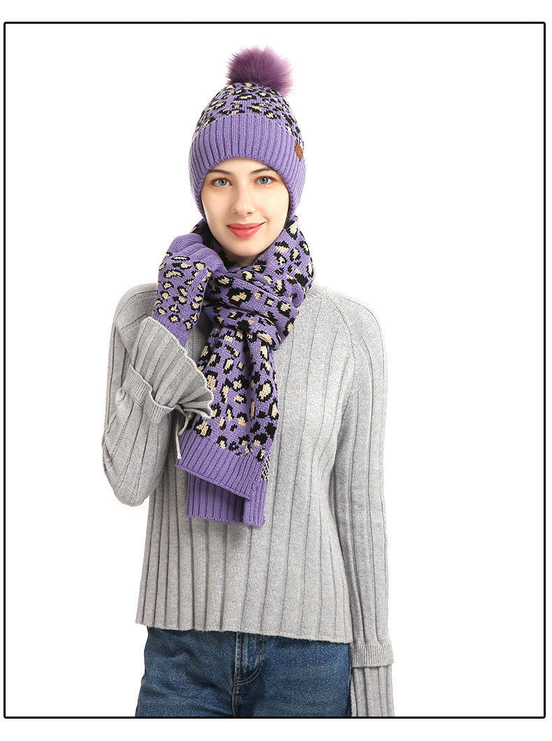 Three-piece Warm Knitted Woolen Hat, Scarf And Gloves