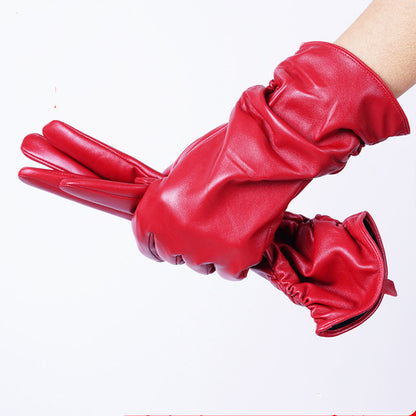 Women Red Leather Gloves Women Wrist Gloves