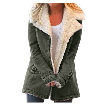 Women Plus Size Warm Coats Composite Plush Button Lapels Jacket Outerwear Coat