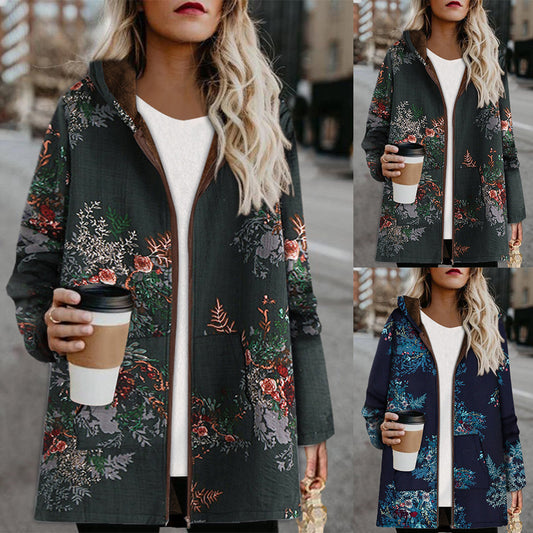 Warm Winter Printed Parka Jackets for Women