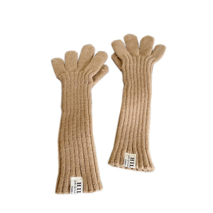 Women's Solid Color Knitted Lengthened Gloves