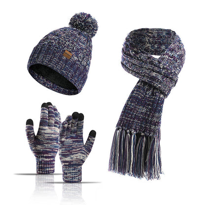 Three-piece Hat Thick Scarf Touch Screen Gloves