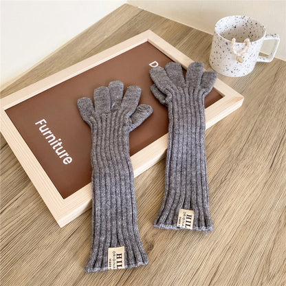 Women's Solid Color Knitted Lengthened Gloves