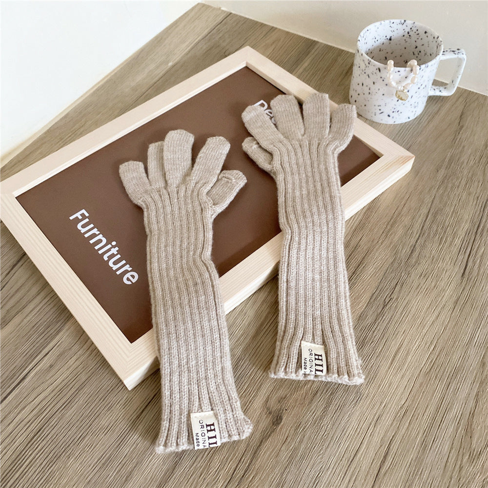 Women's Solid Color Knitted Lengthened Gloves