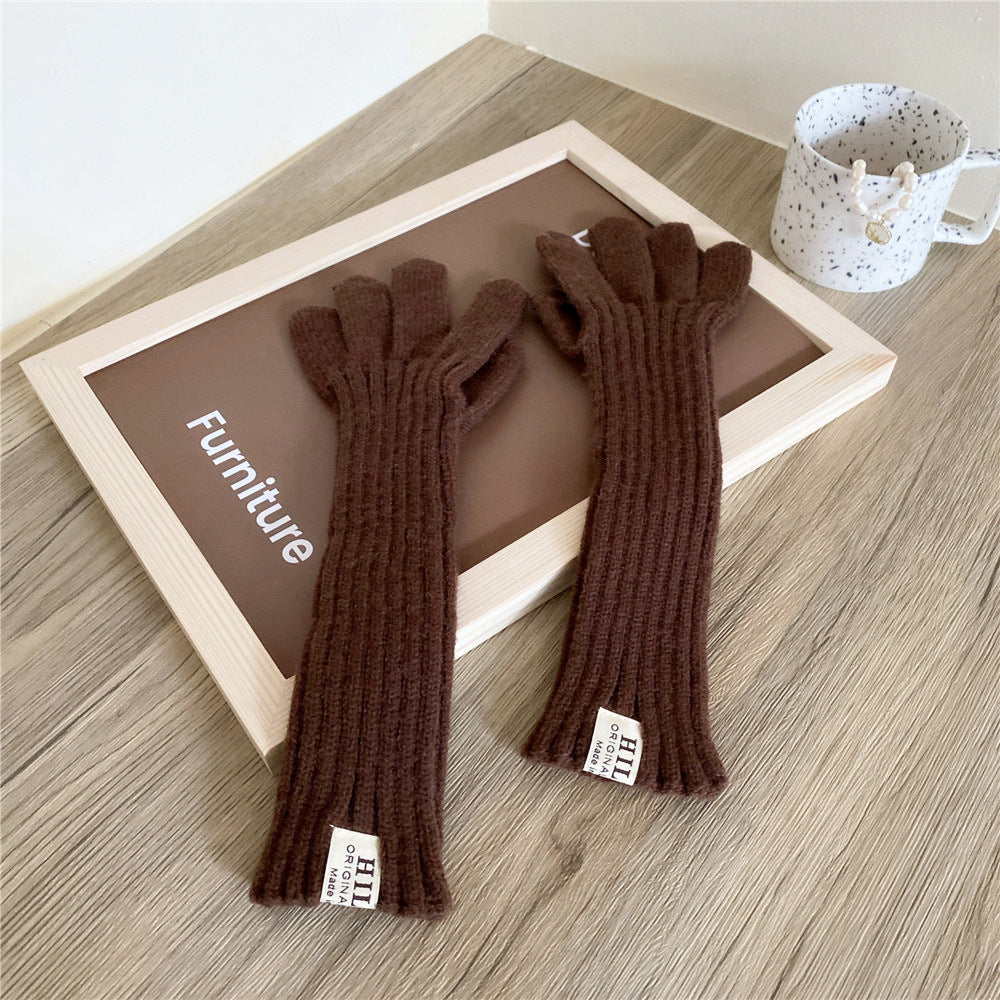 Women's Solid Color Knitted Lengthened Gloves