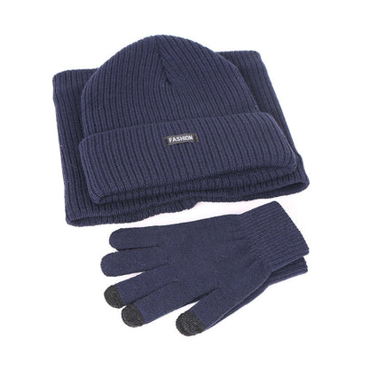 Three-piece velvet warm wool hat scarf gloves