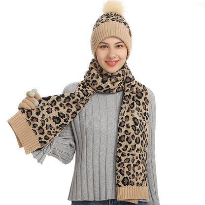 Three-piece Warm Knitted Woolen Hat, Scarf And Gloves