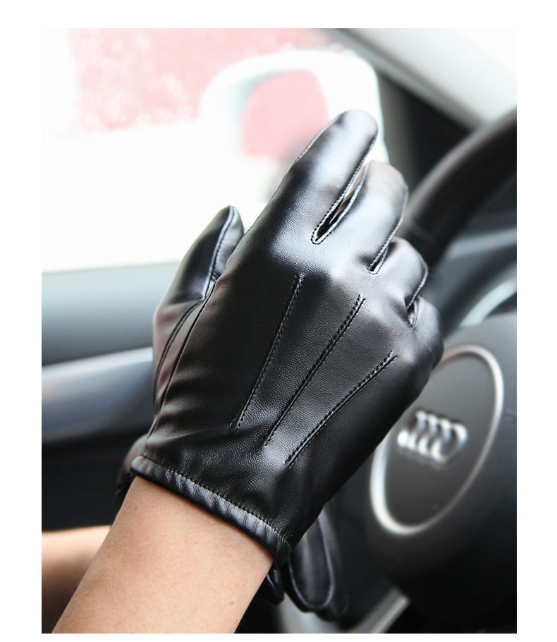 Warm Mens PU Leather Gloves