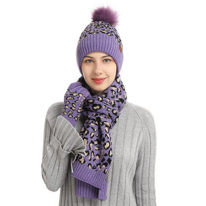 Three-piece Warm Knitted Woolen Hat, Scarf And Gloves