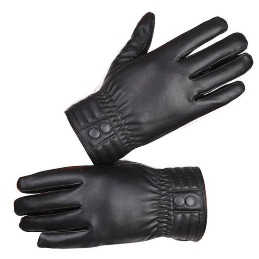 Winter Lined Black Men's Leather Gloves - Touchscreen warm gloves