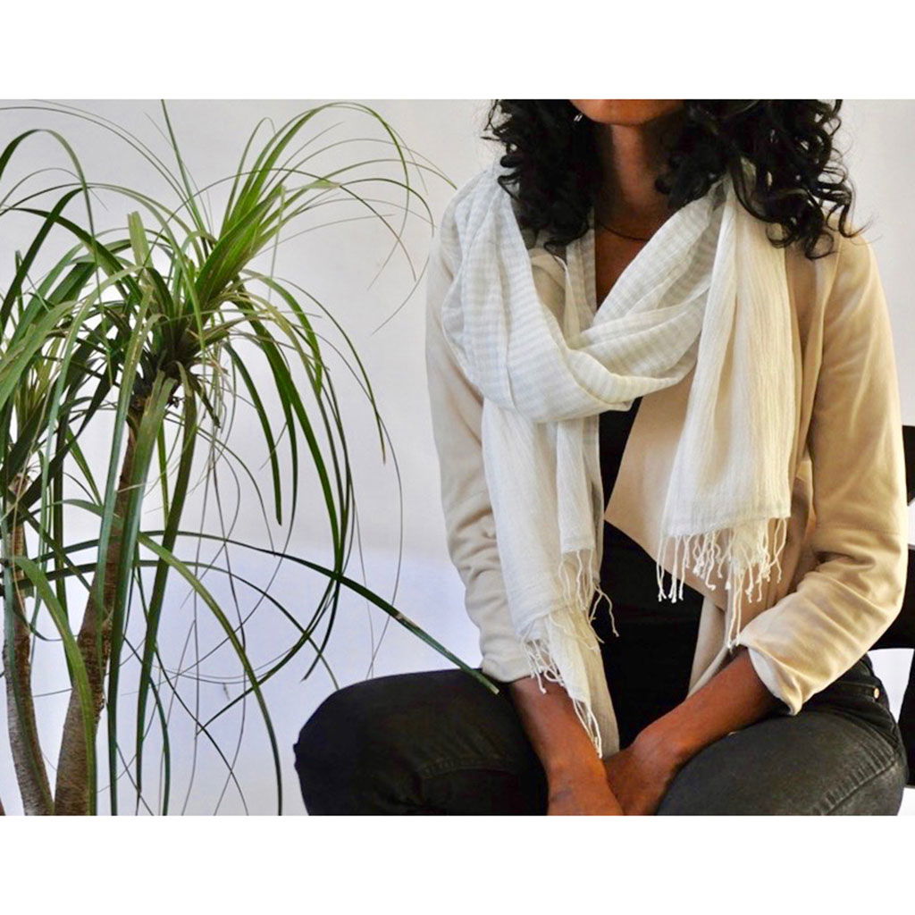 Airy Cotton Stripe Scarf - HatnGloves.com