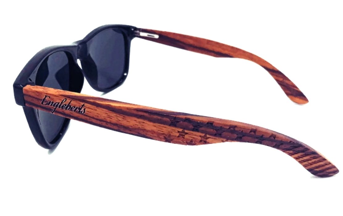 Zebrawood Sunglasses, Stars and Bars With Wooden Case, Polarized