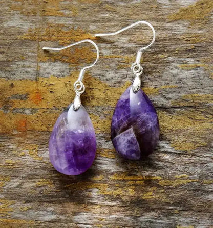 Amethyst Dangle Earrings- Purple - HatnGloves.com