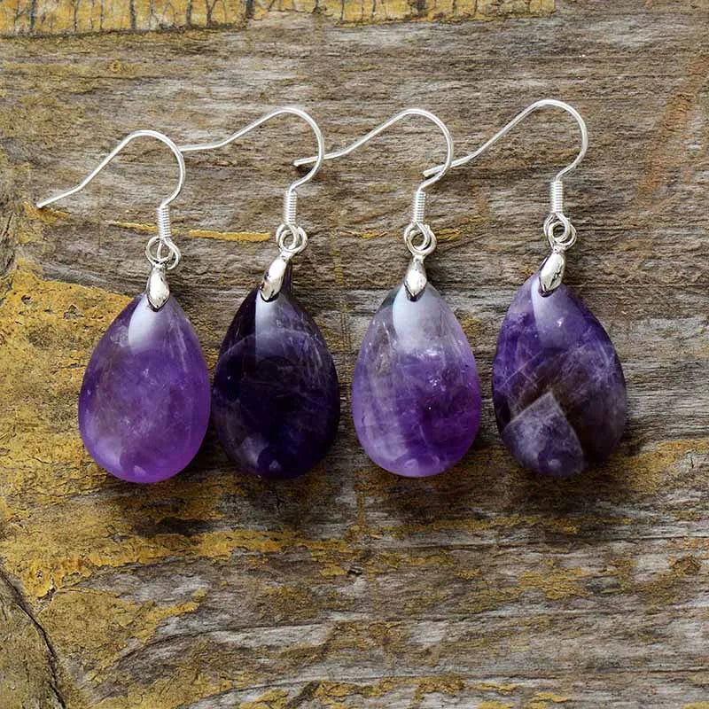 Amethyst Dangle Earrings- Purple - HatnGloves.com