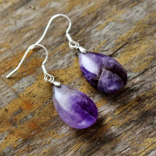 Amethyst Dangle Earrings- Purple - HatnGloves.com