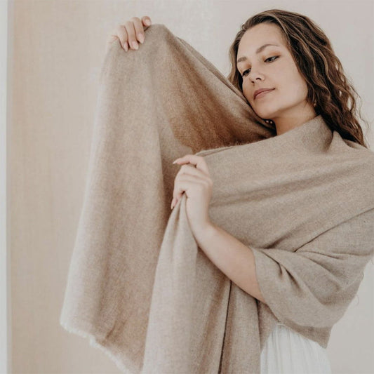 Beige Handloom Cashmere Scarf - HatnGloves.com