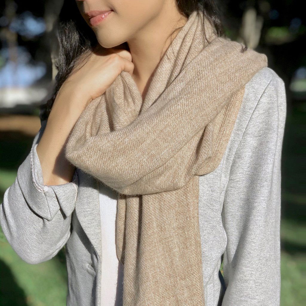 Beige Handloom Cashmere Scarf - HatnGloves.com