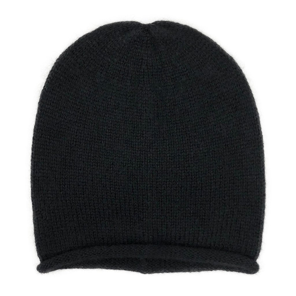 Black Essential Knit Alpaca Beanie - HatnGloves.com