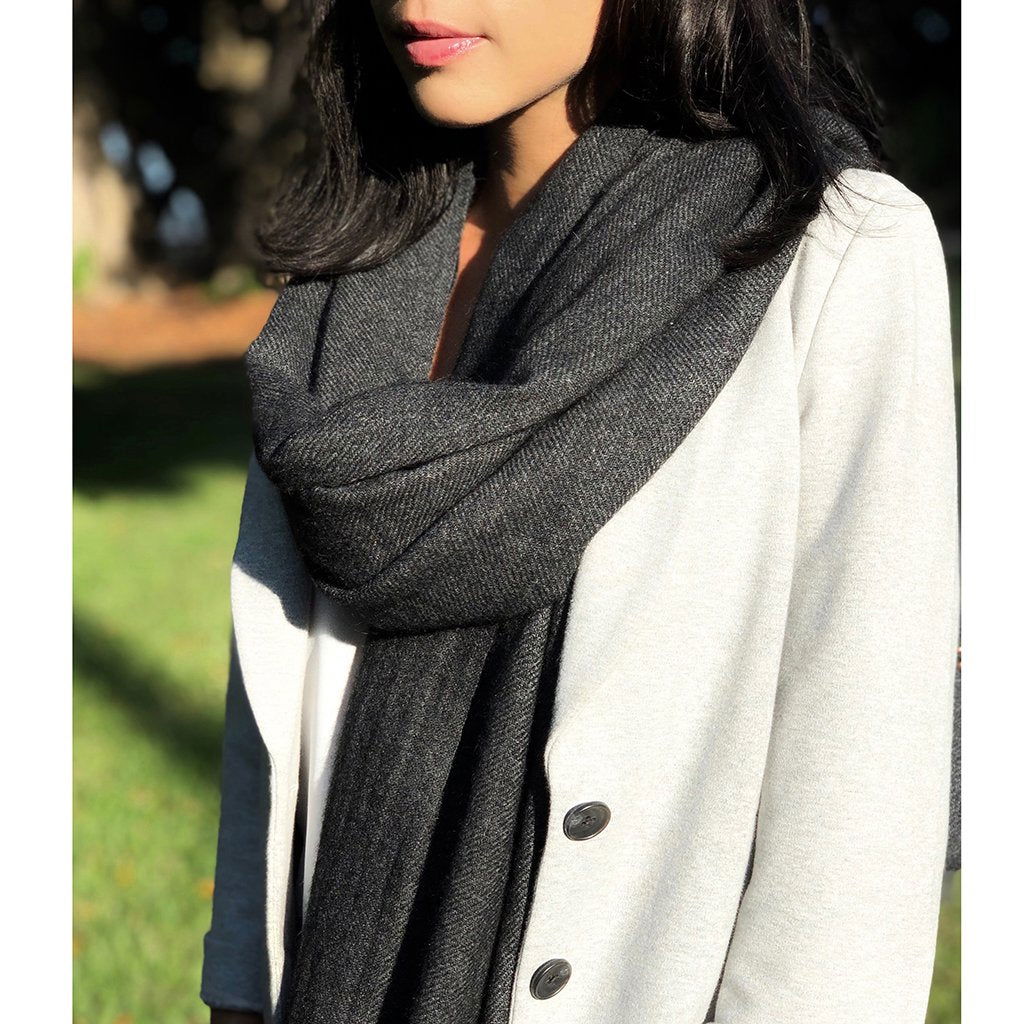 Black Handloom  Cashmere Scarf - HatnGloves.com