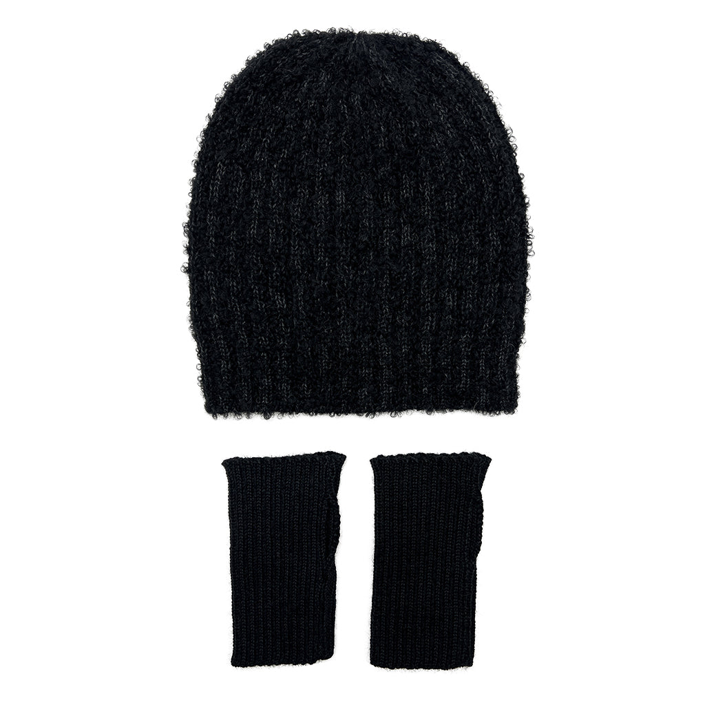 Black Loop Knit Alpaca Beanie - HatnGloves.com