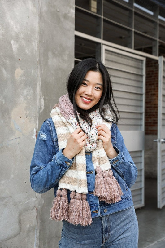 Boho Speckle Stripe Tassel Scarf - HatnGloves.com