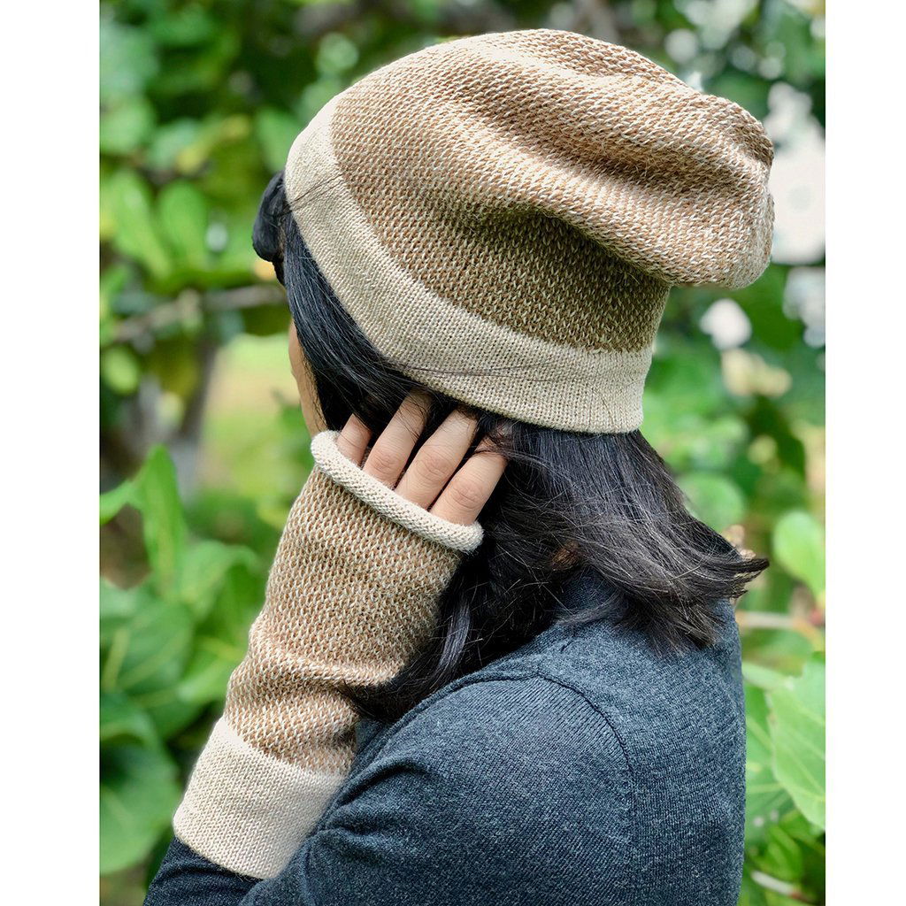 Camel Interwoven Alpaca Beanie - HatnGloves.com