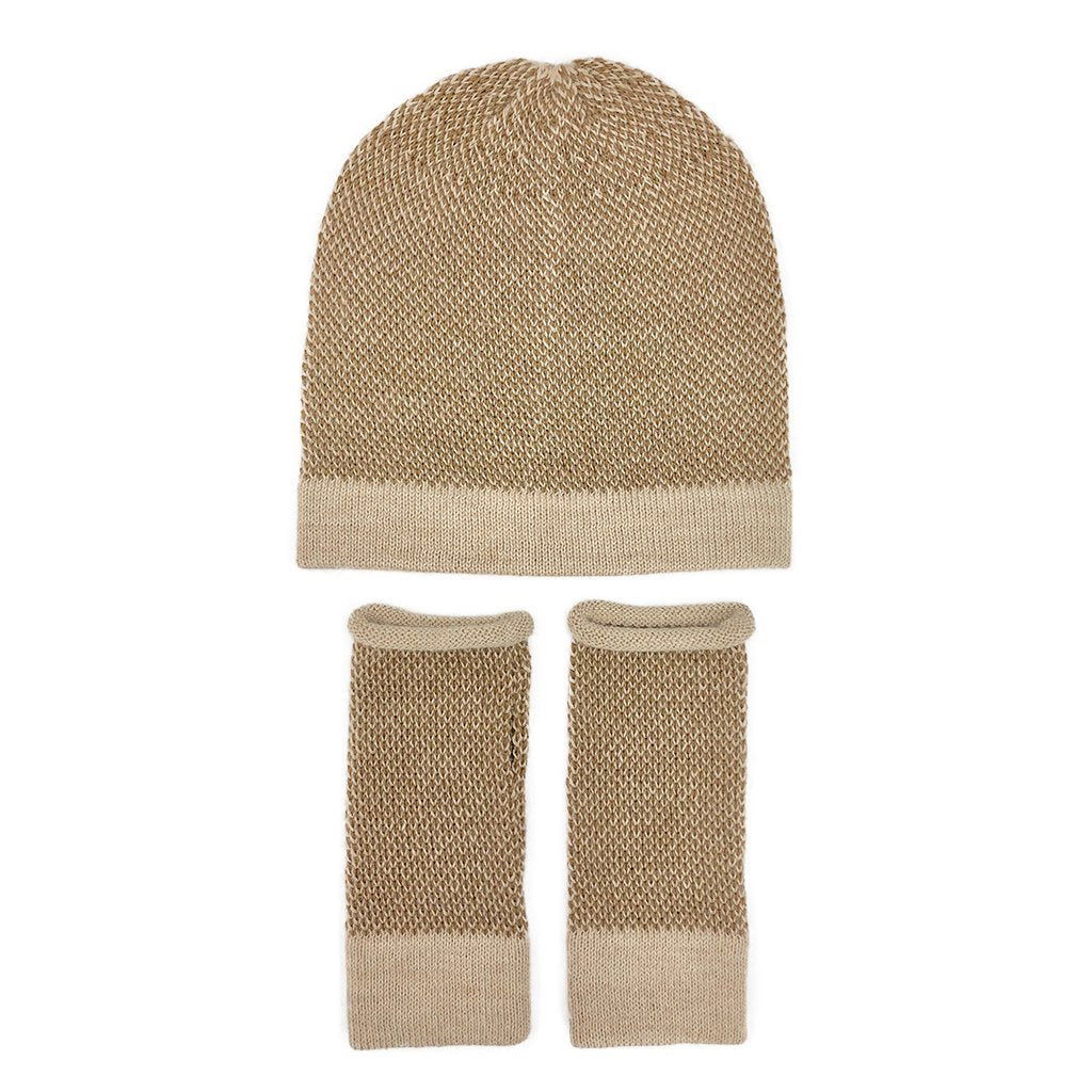 Camel Interwoven Alpaca Beanie - HatnGloves.com