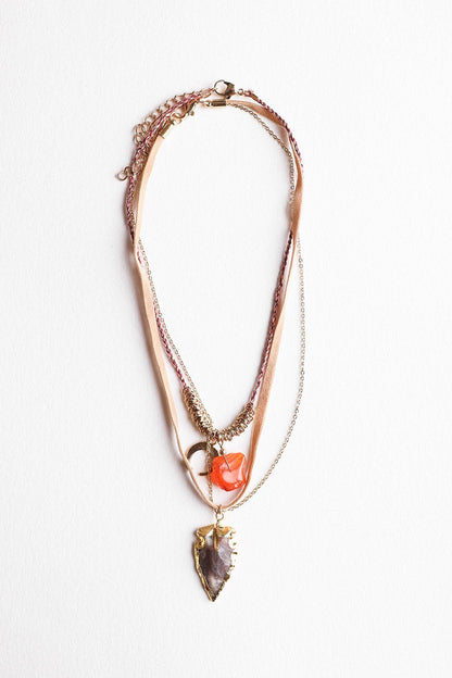 Carnelian & Brown Agate Suede Necklace - HatnGloves.com