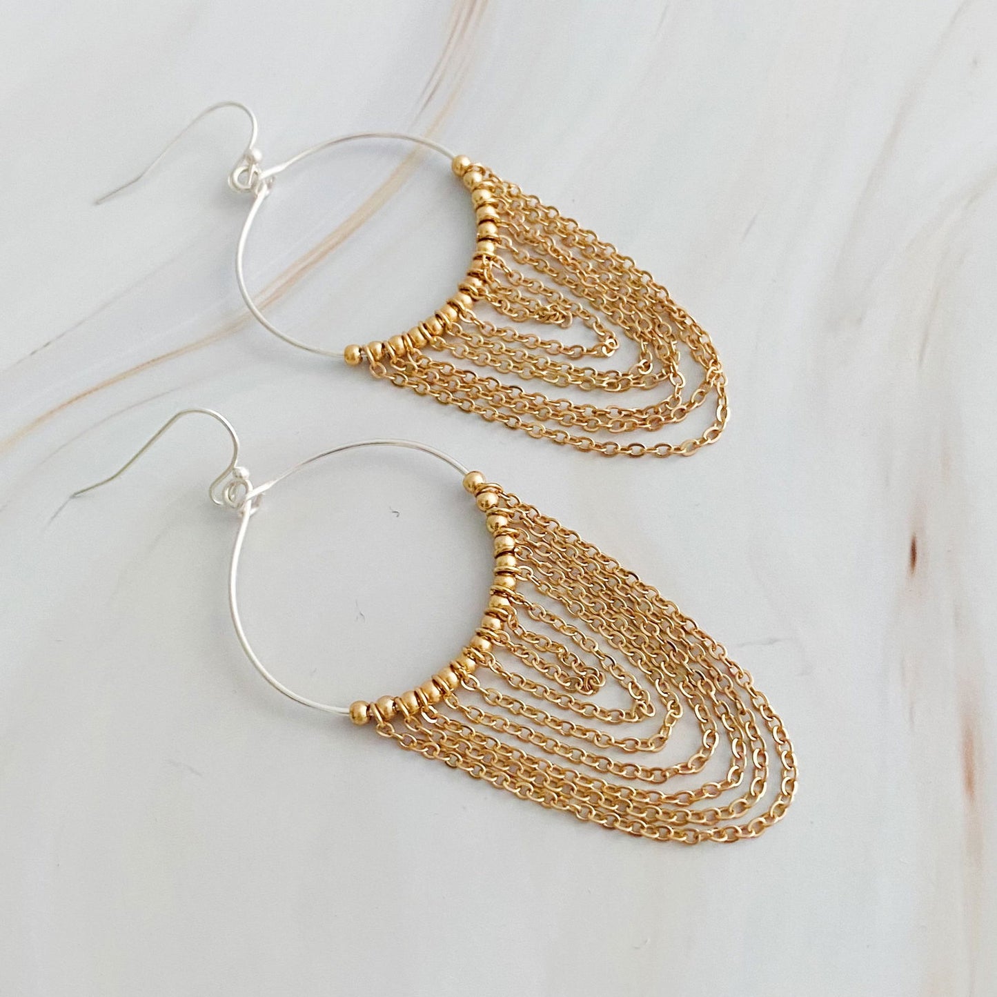 Chain Drapes Two Tone Earrings - HatnGloves.com