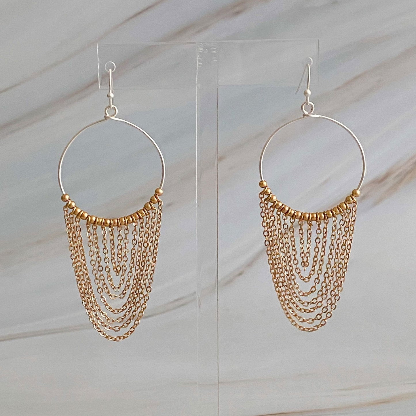 Chain Drapes Two Tone Earrings - HatnGloves.com