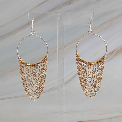 Chain Drapes Two Tone Earrings - HatnGloves.com